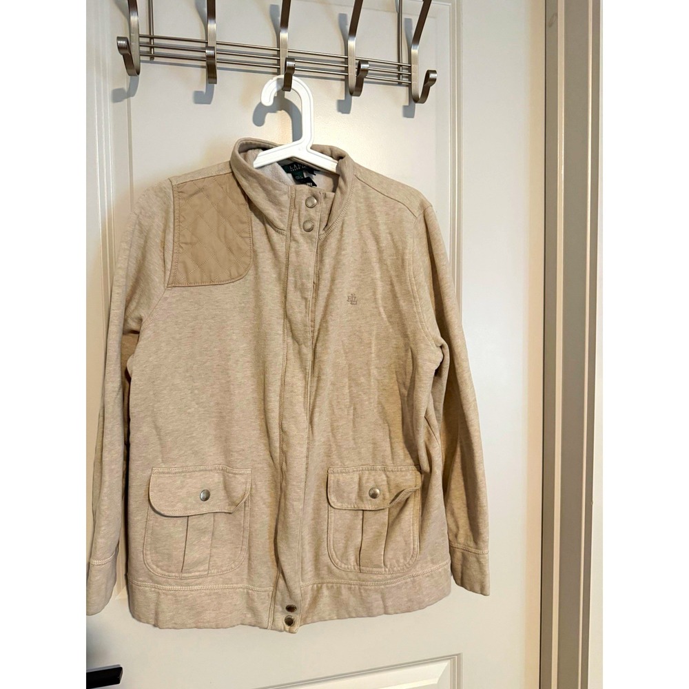Vintage Lauren Ralph Lauren Beige Full Zip Jacket Stand Collar Button Pockets 1X